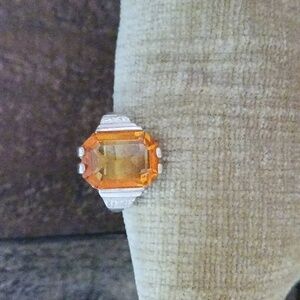 Synthetic Orange Stone Four Prong Set Silver Ring